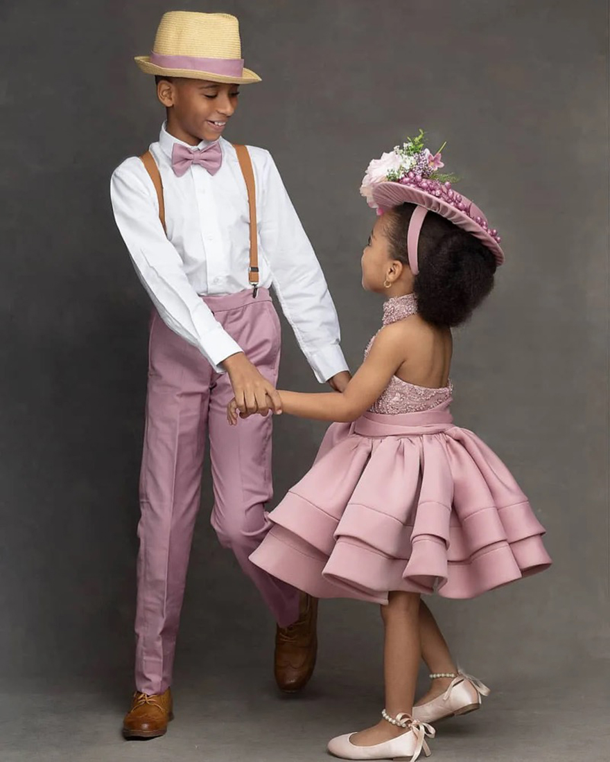 Kids' Elegant Vintage Backless Lace Gown Flower Girl Attire with Halter Top Beads and Flowers Perfect for Weddings & Events