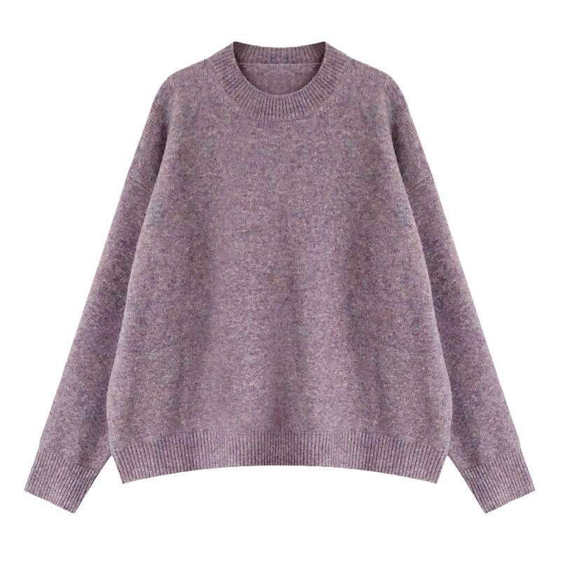 Solid color 2023 lazy style pullover autumn and winter new collection Korean loose round neck knitted sweater for women's outerwear trend