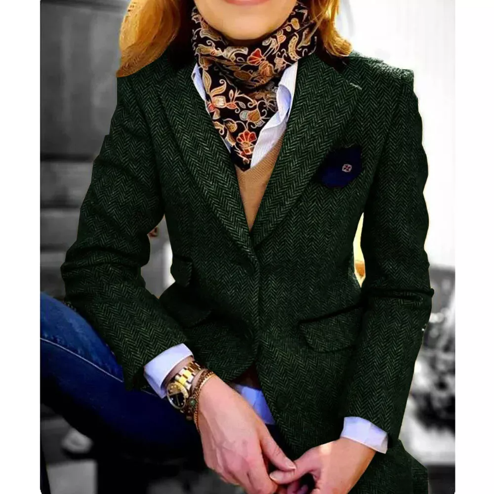 Customized Street Power Women's Jacket Herringbone Blazer Single-breasted Flap Pocket Business Suits One Piece