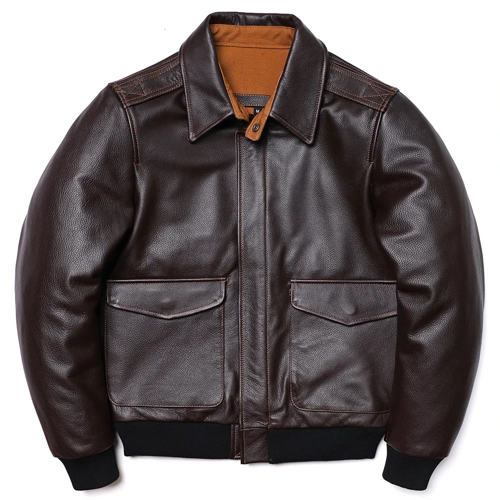 Classical A2 Style Genuine Leather Jacket Mens Air Force Natural Cowhide Coats Brown Calf Skin Clothes man Flight Clothing 241202