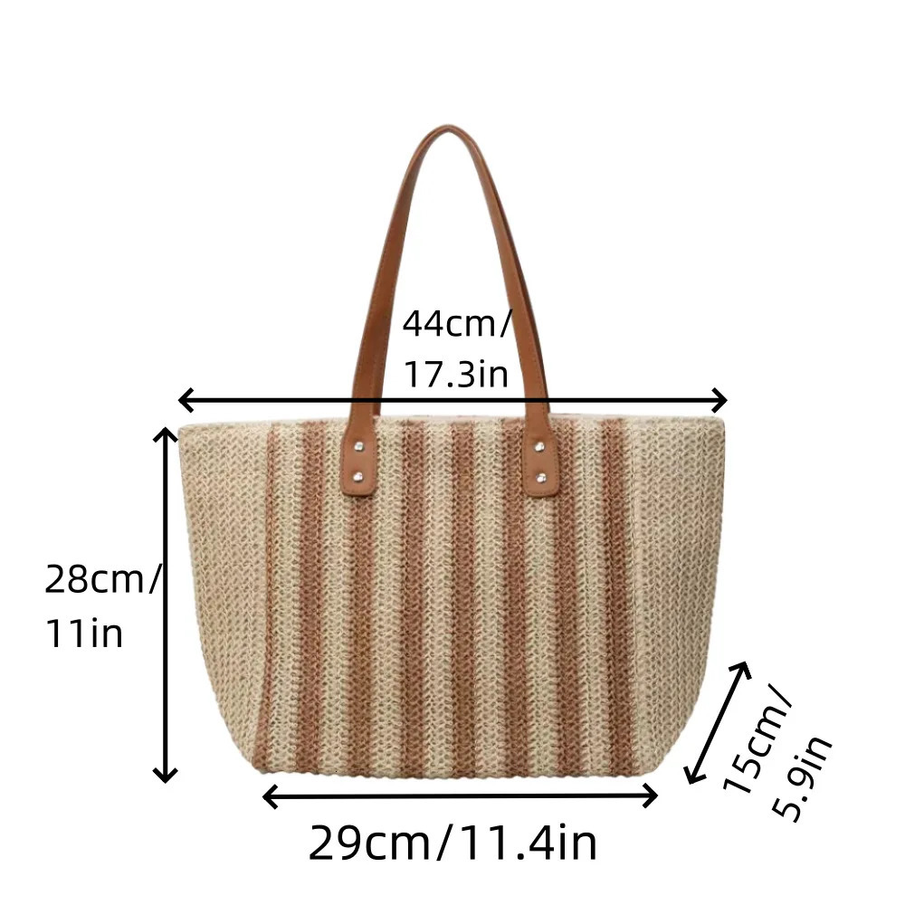 Womens Classic Straw Bag Summer Beach Shoulder Bag Womens Straw Bag Handbag Leather Shoulder Strap Hand Woven Wallet and Handbag 241205