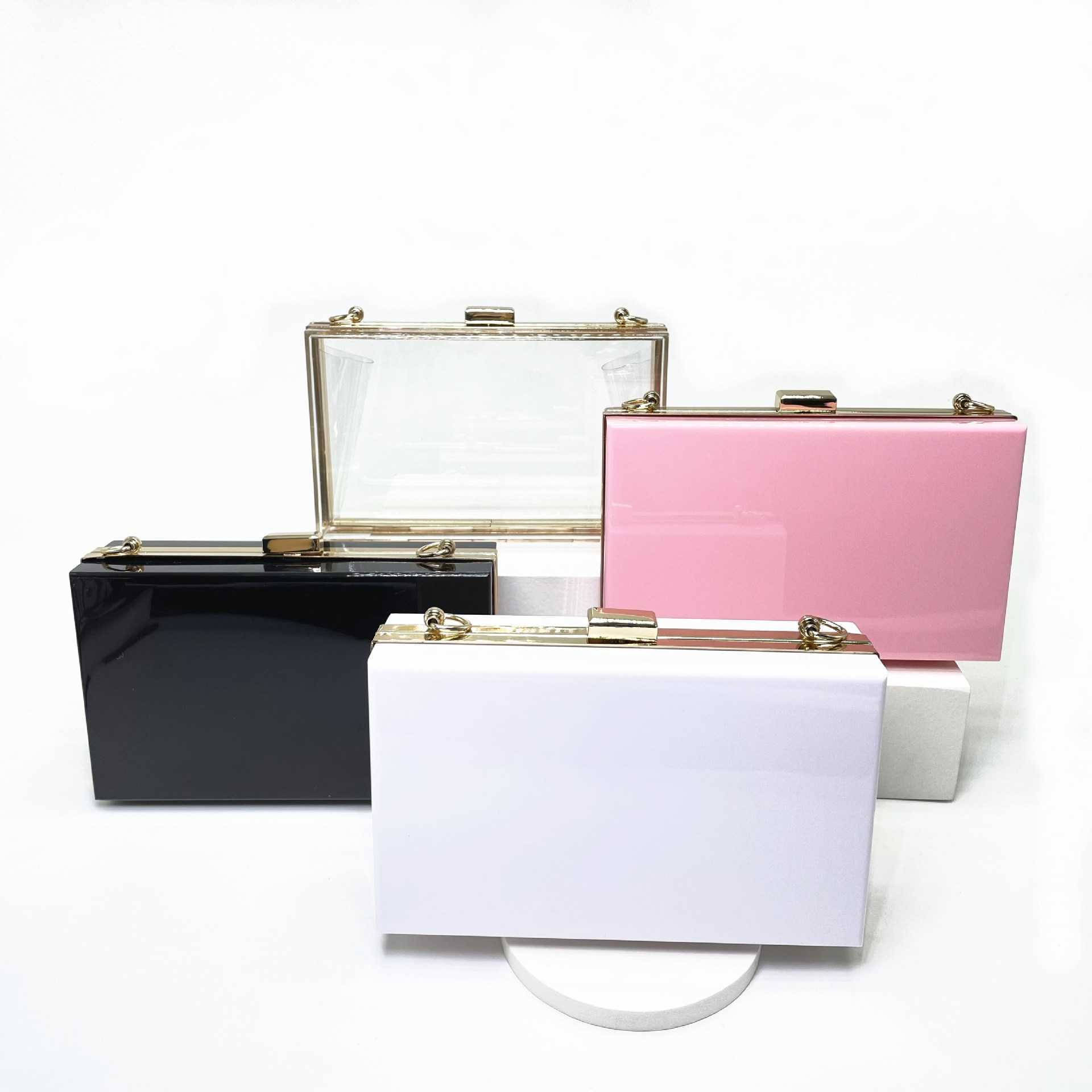 New Acrylic Womens Bag Small Square Bag Clutch Bag Summer Candy Color Transparent Box Bag Dinner Bag Womens Chain Bag 240920