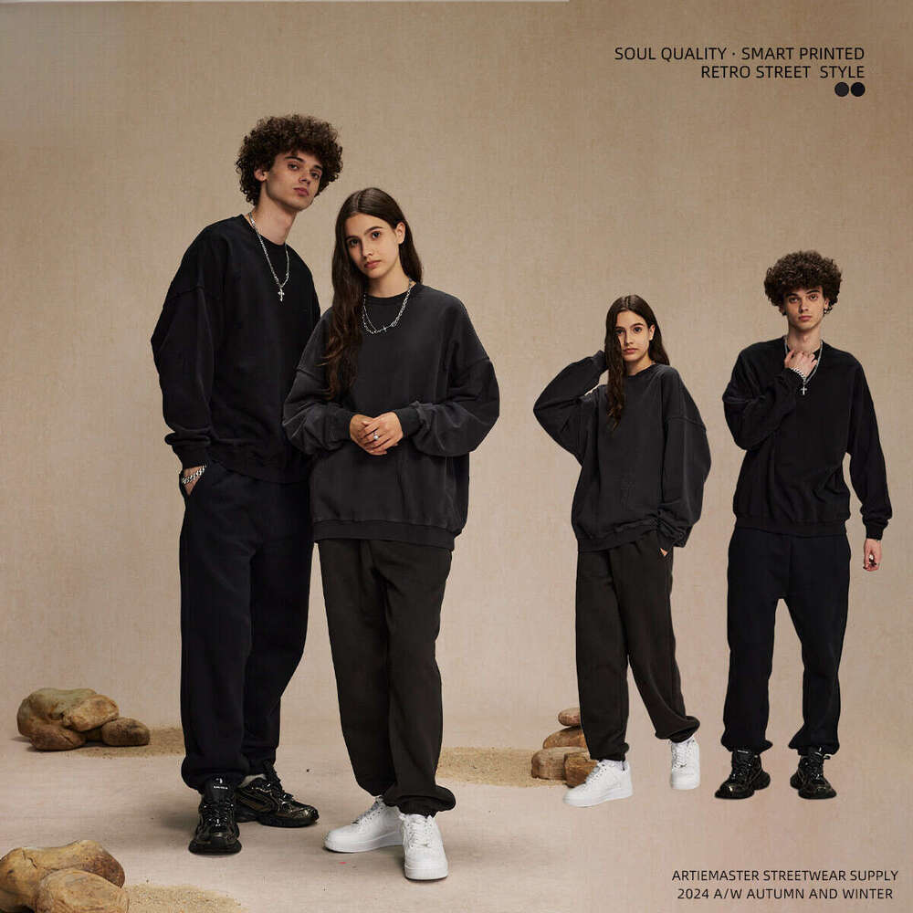 2024 New Product 430g Grinding Edge, Piercing, Washing Water to Make Old Round Neck Men's Street Trendy Brand Retro Thin Sweatshirt for Men