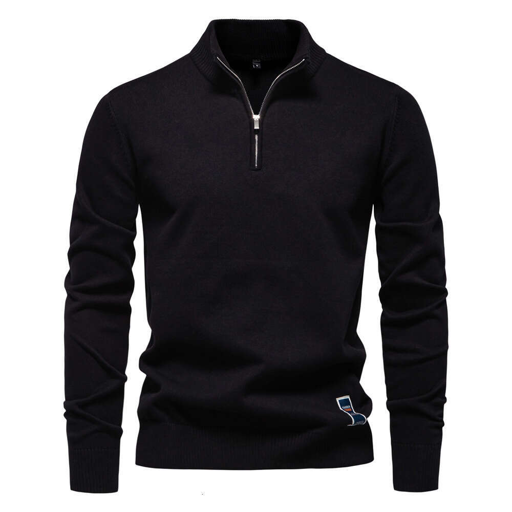 2024 new solid color cotton stand up collar half zipper slim fit men's knitted sweater top