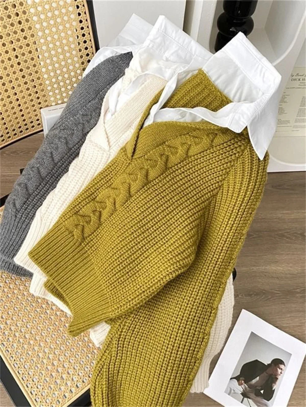 Fashion Women Clothes Japanese Lazy Retro n Pullovers Two Sweaters for Autumn and Winter Pullover Womens Clothing 241203
