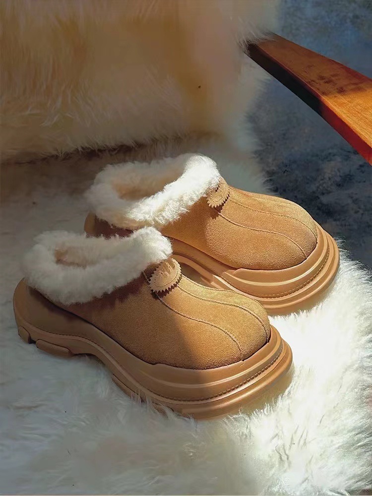 Women's Winter Plush Platform Snow Boots with Cute Fuzzy bowknot, Warm Faux Fur Slip-On Short Boots, Plush slippers