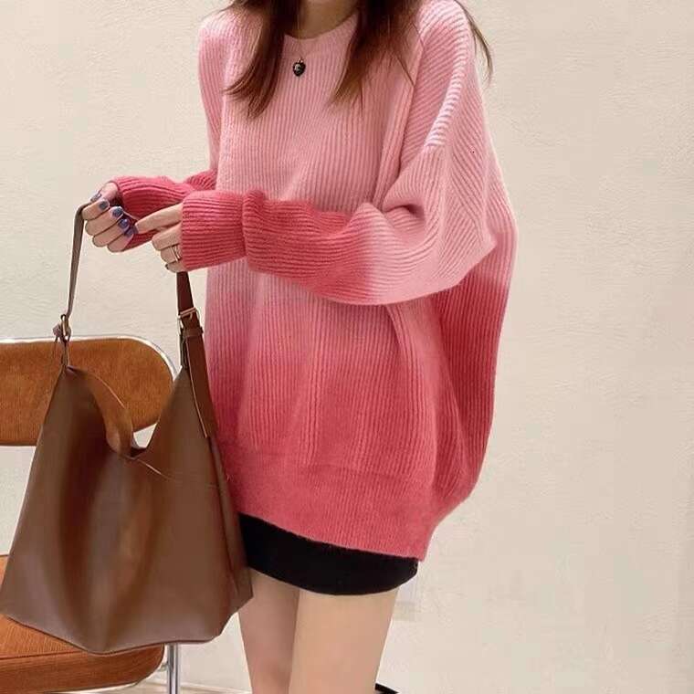 Sweater autumn and winter gradient color Korean version loose outer wear lazy style knitted sweater sweet pullover foreign trade women's top