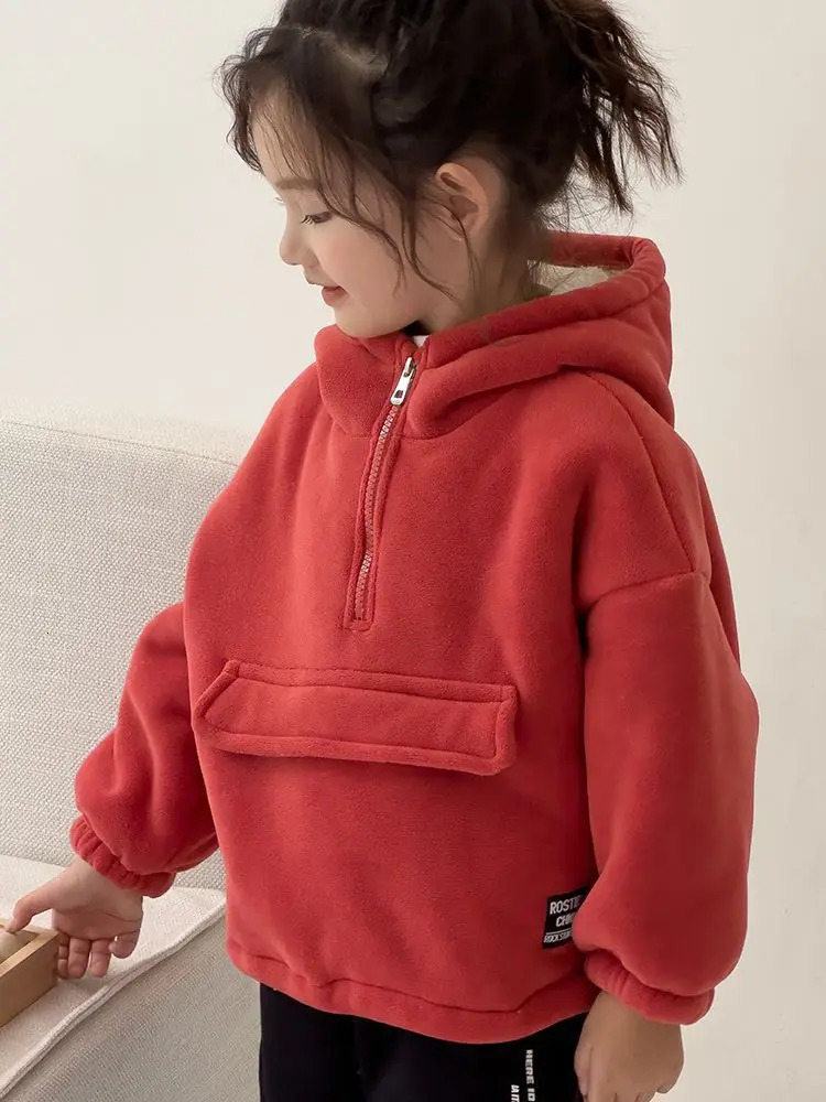 Winter Warm Baby Girl Boy Flat Polar Wool Half Zipper Hoodie Sweater Jacket Childrens Hoodie Childrens Set Zipper Top 2-10 Years 241210