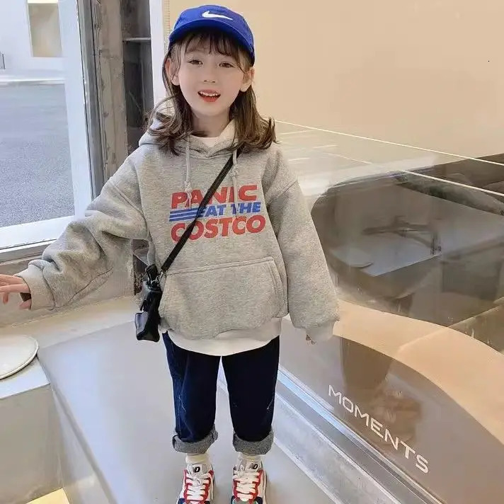 Girls Spring and Autumn Winter Casual Hoodie Velvet Sports Shirt 3-13 Year Old Boys and Girls Casual Korean Style Clothing Top Childrens Clothing 2412