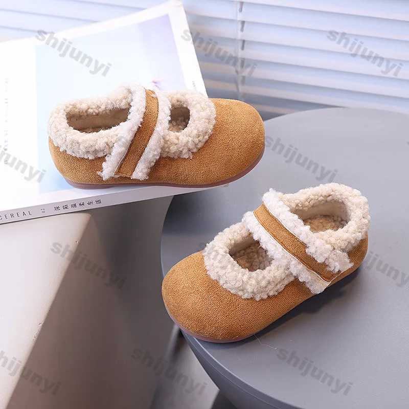 Girls Winter Fluffy Cotton Shoes Soft Bottom Non-slip Kids Fashion Retro Fluffy Shoes Simple Soft Sole Kids Moccasins Flats ShoeXJ241209