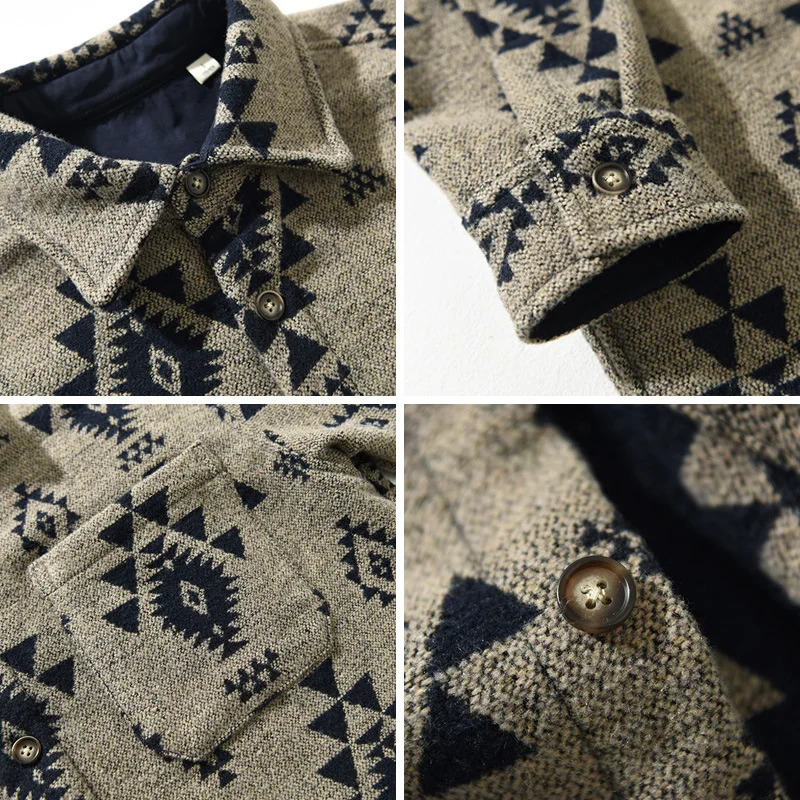 2024 AutumnWinter Loose Printed Wool Mens Clothing Large Pocket Shirt AZT738 241209