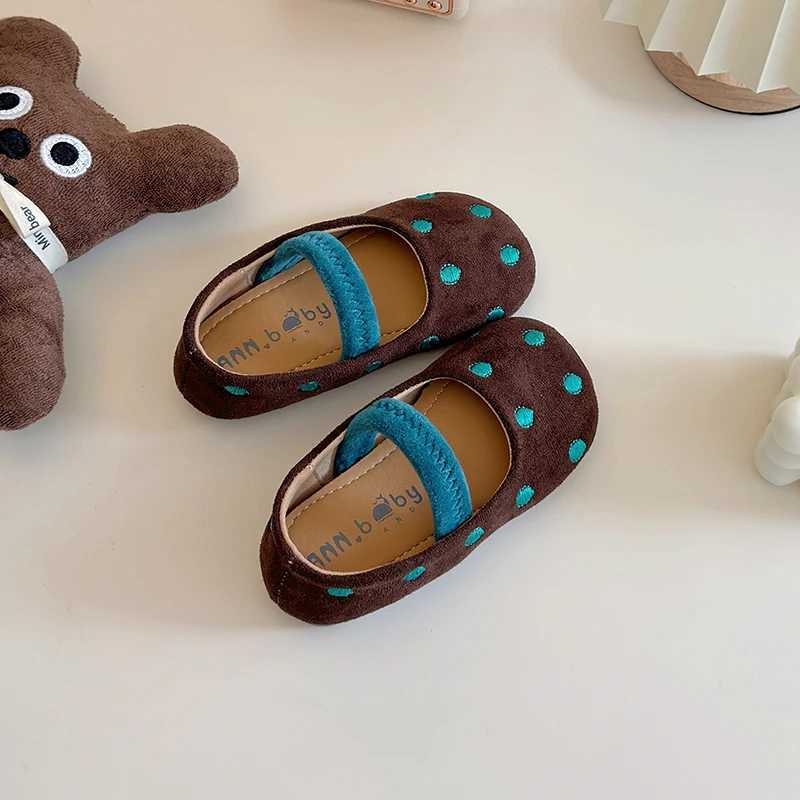Cute Polk Dot Embroidery Ballet Flats For Kids Girls Autumn Cosy Microfiber Ballerina Shoes Baby Child Soft Elastic Band LoafersXJ241209