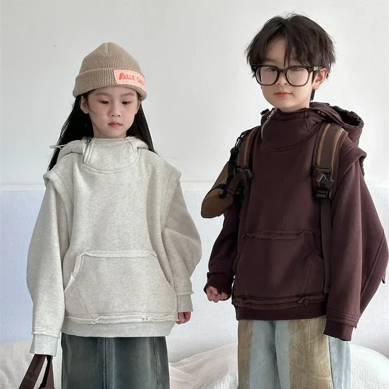 Winter Product Childrens Solid Color Thick Warm Hoodie 241210