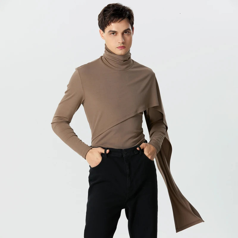 INCERUN Men Irregular Pullovers Solid Color Turtleneck Long Sleeve Knitted Casual Sweaters Streetwear Autumn Clothing 241209