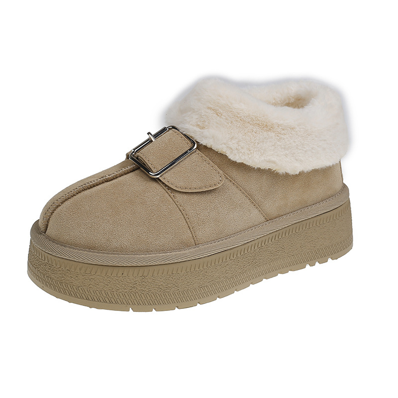 Women Boots:Fleece Winter Warm Thick Sole Anti-slip Low-top Short Snow Boots Fur Cotton Shoes Slip-on,Apricot/Light Tan/Black,Free shipping