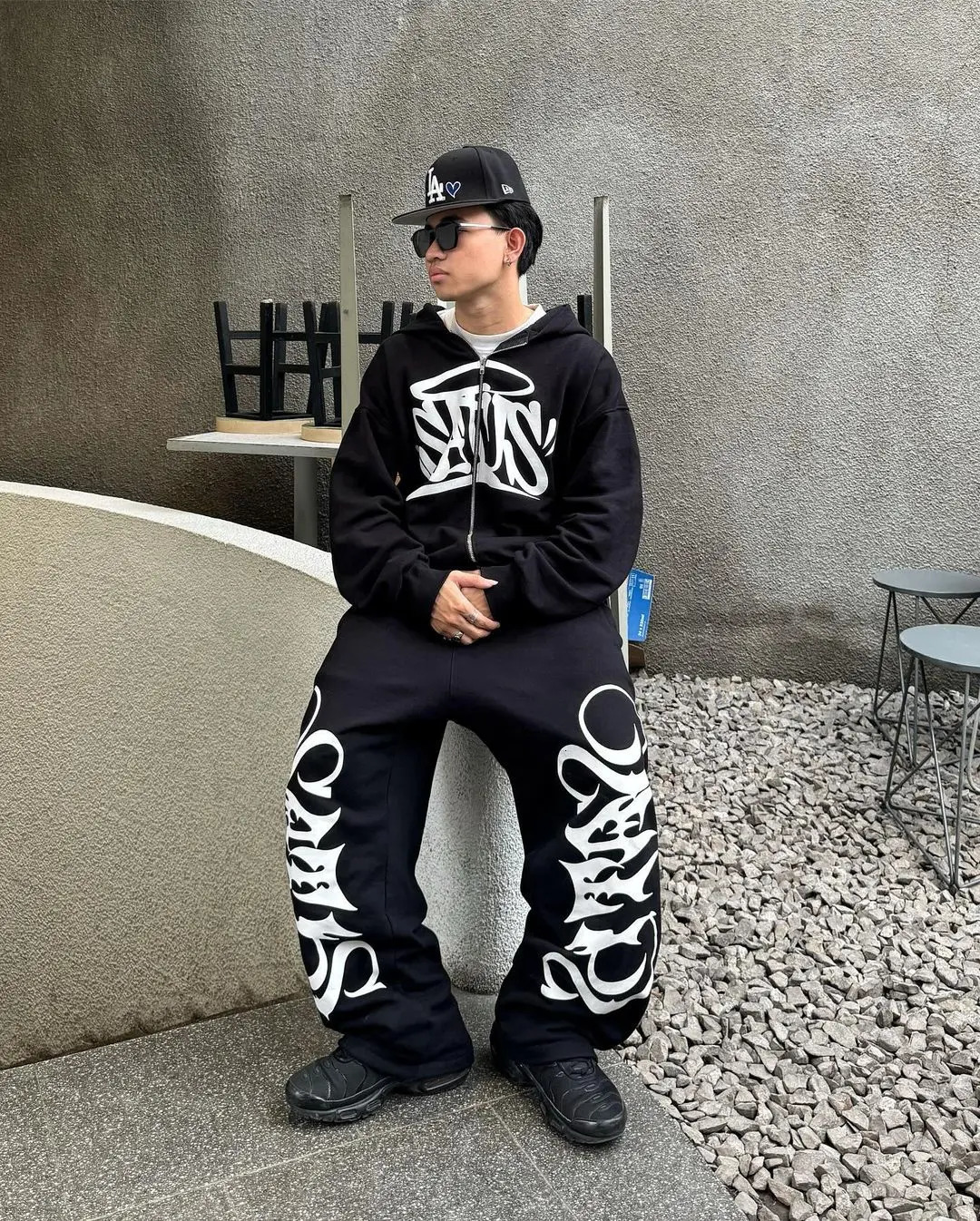 Hip Hop Letter Print Oversized Zip Up Hoodie Sweatpants Two Piece Set Y2K Clothes Tracksuit Men Casual Pants Tops Clothing 241209