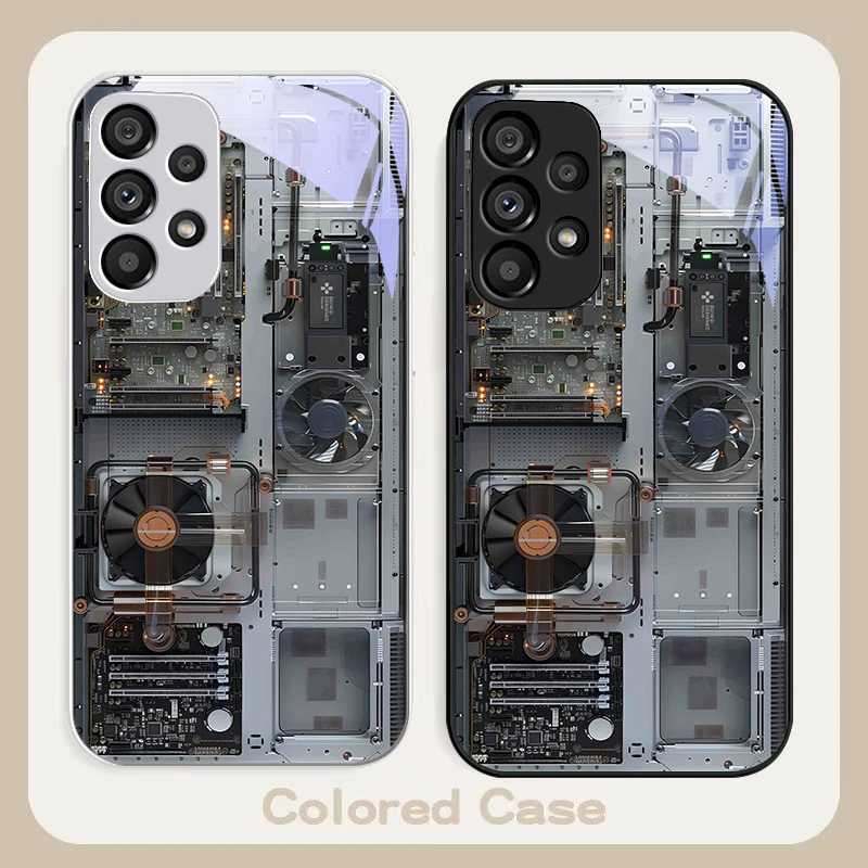 High Quality Designer Phone Case For Galaxy S24 Plus S20 21 FE S23 Ultra S8 9 A70 72 73 50 51 52 53 tempered glass phone case with gray motherboard fa