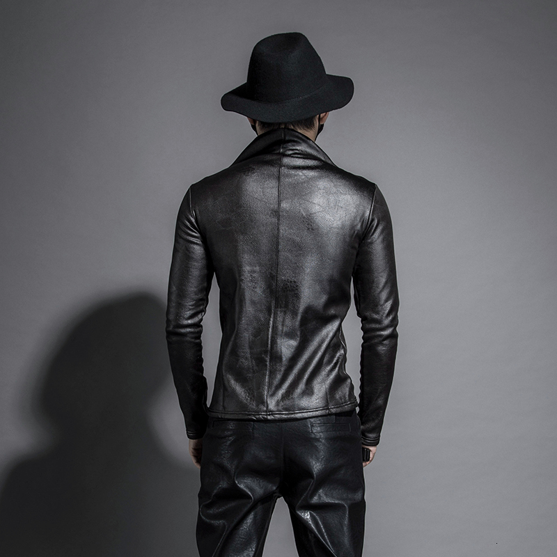Autumn Winter Men Stand Collar Warm Fleece Ing Pullover Gothic Slim Fit Punk Coat Black Motorcycle Pu Leather Jacket