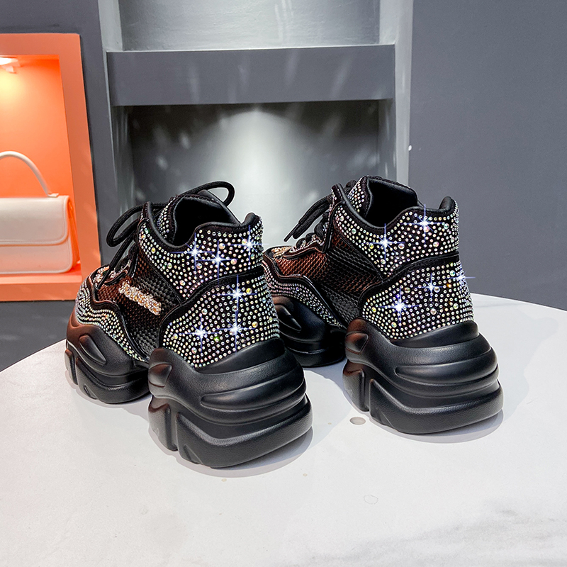 High Quality Fashion Women's Shoes New Rhinestone Women's Sneakers Diamond Breathable Luxury Designer Casual Platform Shoes Shiny outdoor ru