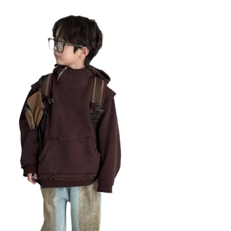 Winter Product Childrens Solid Color Thick Warm Hoodie 241210