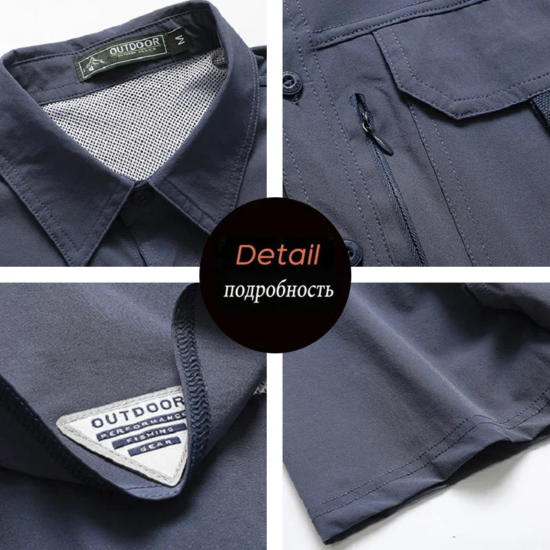 Summer mens short sleeved breathable tactical work shirt top outdoor casual quick drying multi pocket camping cargo 241209