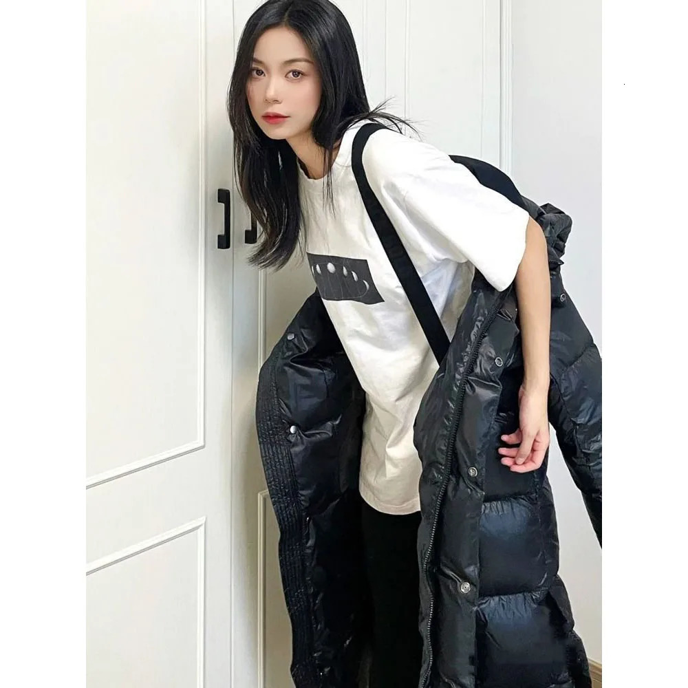 2024 Womens Loose Cotton Pad Jacket Korean Long Knee Inflatable Winter Black Gold Warm 241212