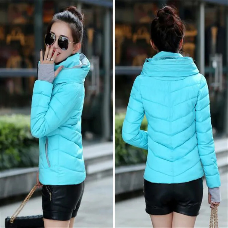Womens Cotton Coat Short Outwear Standing Collar Zipper Jacket Drawstring Slim Multicolor Winter Small Tops Warm Handguard 241209