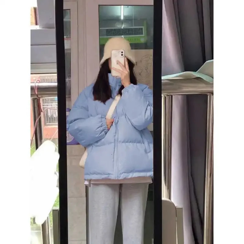 2024 Womens Elementary School Korean Pink Inflatable Jacket Cut into Severe Winter Thick Long Sleeve High Waist 241209