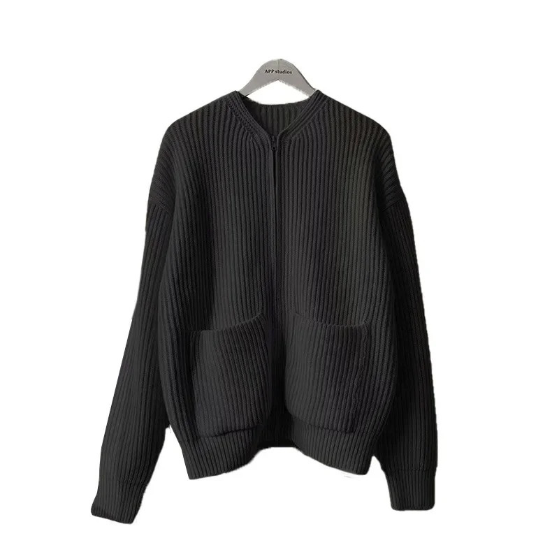 Men Zip Up Knitted Cardigan Lined Funnel Neck Jumper Sweater W Pockets Coat All Seasons Comfortable Soft Long Sleeve 241202