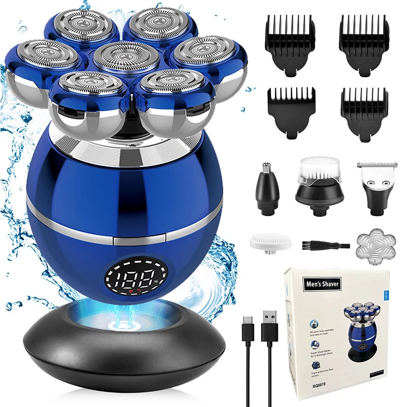Newest 5-In-1 Shaver 7D Ating Cutter Head Bald Hair Clipper Wireless Charging Men Nose Trimmer Electric Beard Razor