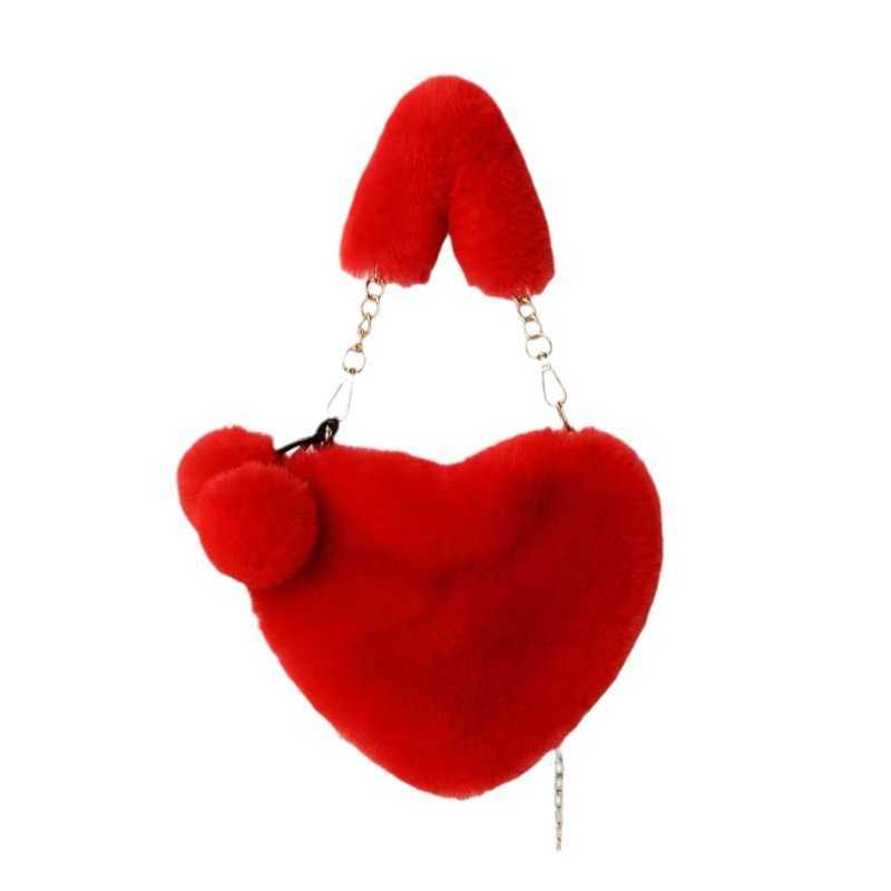 Love handbag imitation otter rabbit furry one shoulder diagonal cross mobile phone bag girl peach heart plush chain bag