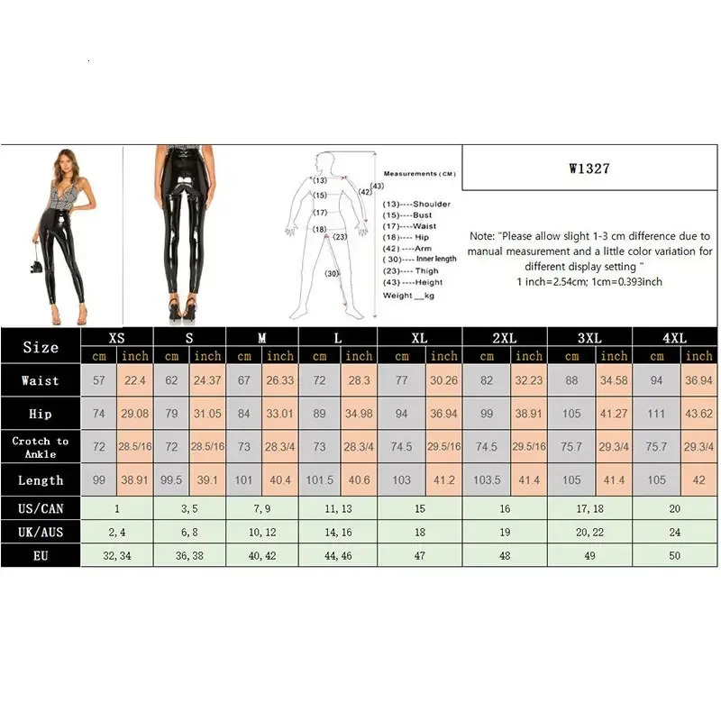 Womens shiny PU leather black PVC pants ultrathin 4XL sexy long legs latex elastic high waist tight summer 241209