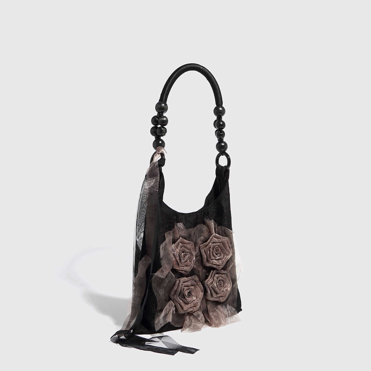 Chinese style tie dye rose flower bag, pleated armpit bag, commuting tote bag, single shoulder handbag 241215
