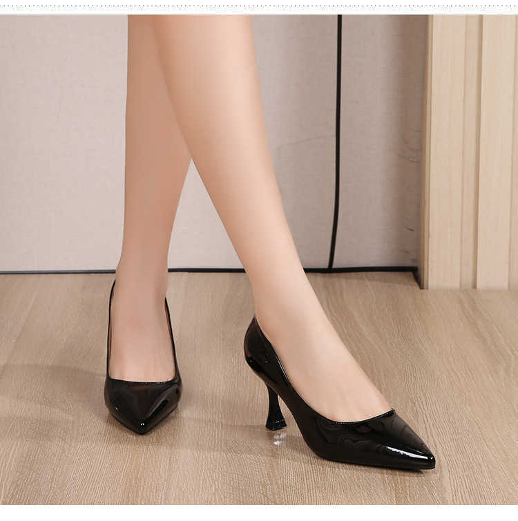 Heels red bottomed shoes Black high for womens professional slim heels pointed formal wear versatile spring and autumn new style patent leather soft s