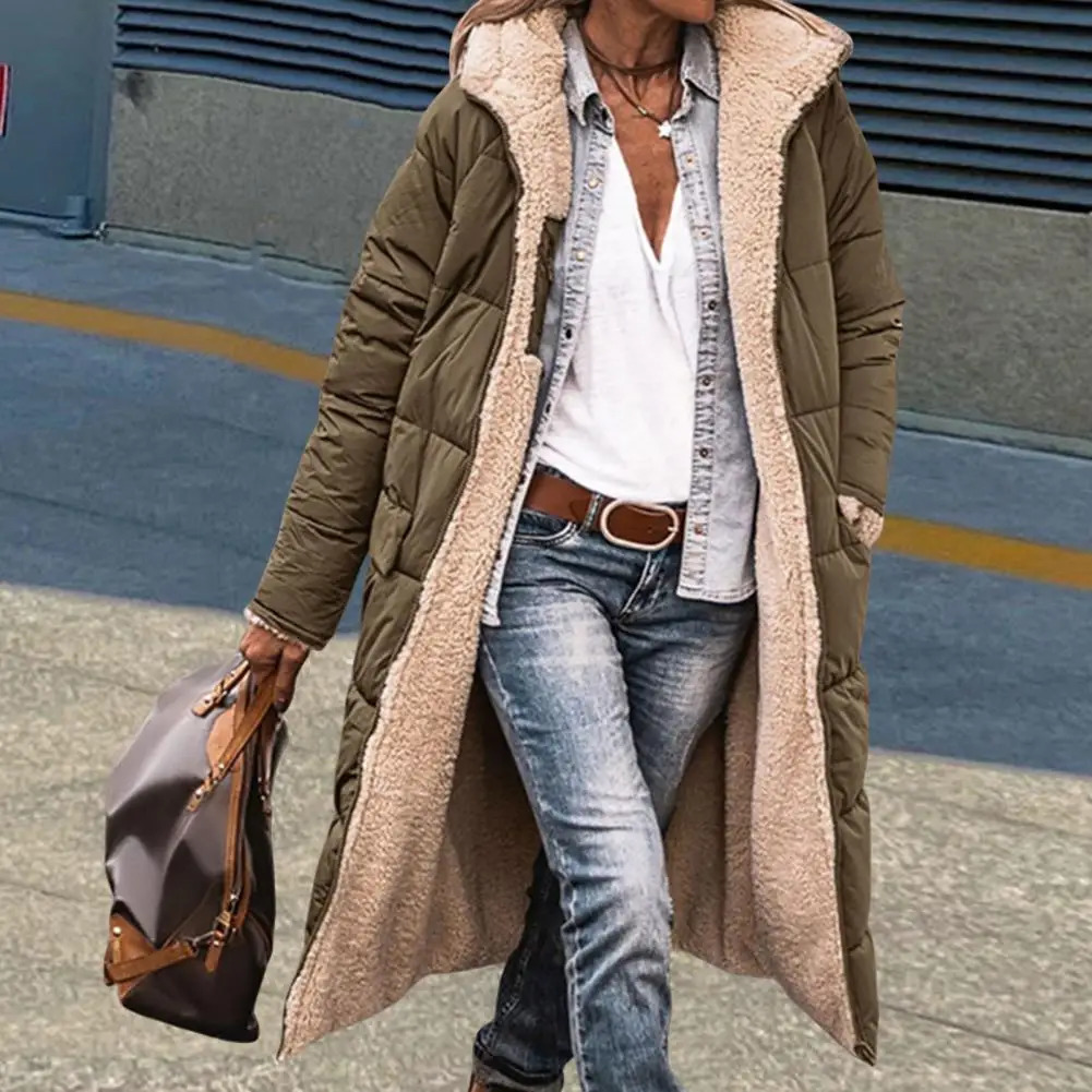 Womens long hooded down jacket fashionable womens winter with side pockets doublesided n ultrathin suitable for outdoor use 241209