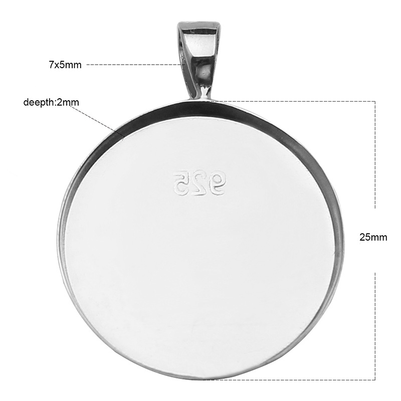 Sterling Silver Cabochon Setting for 25.4mm Stones Ideal for Crafts & Photos, Photographic Jewelry Pendants, Product ID 26727