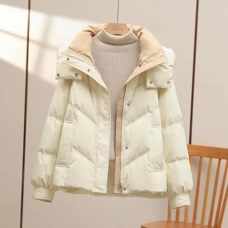 2024 winter hoodie cotton padded jacket womens loose fit full set thick warm Parkas short casual top 241209