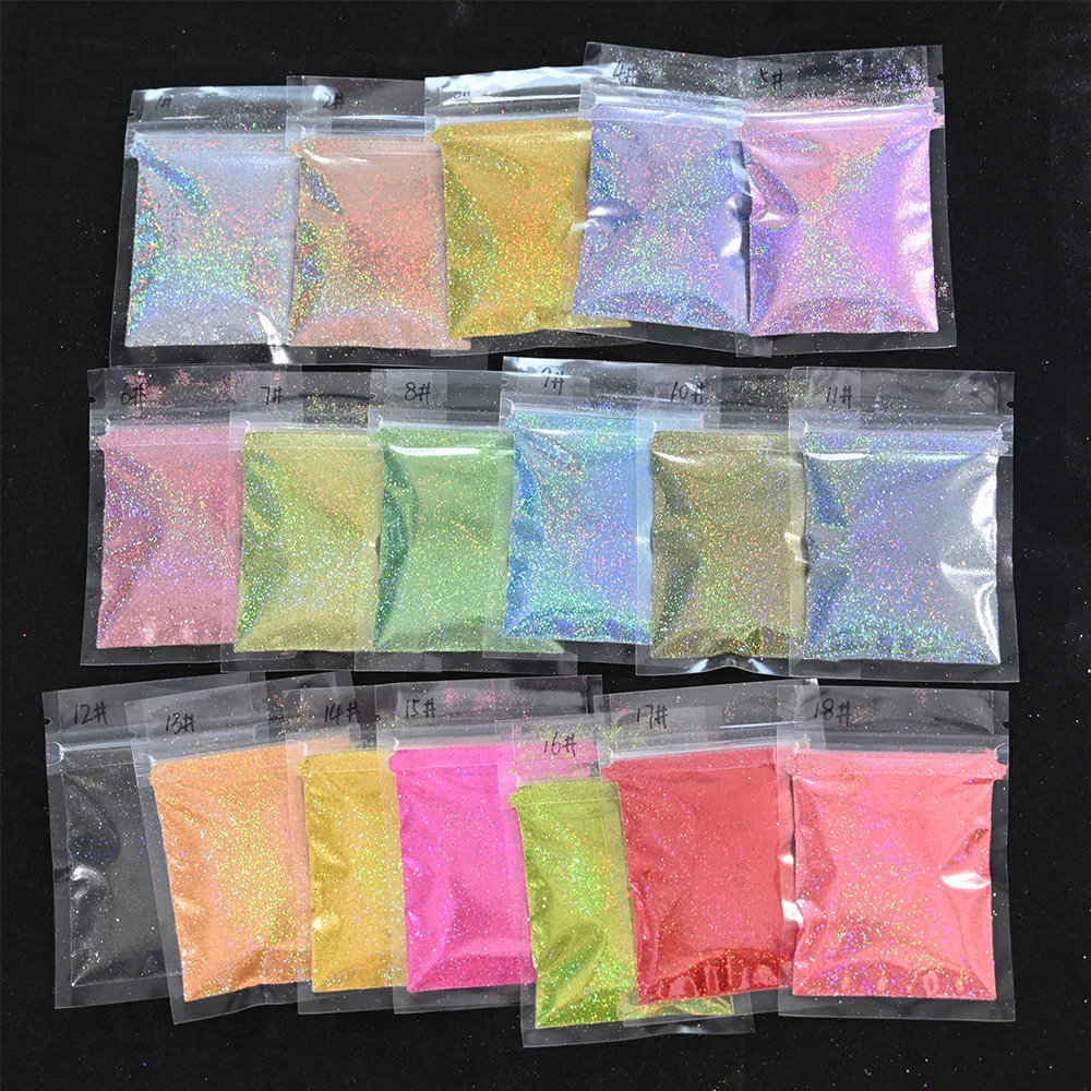 Laser Holographic Rainbow Nail Glitter 0.2MM Sparkly Nails Glitter Powder 10G5G Glitter Dust DIY Nail Art Decoration 241209