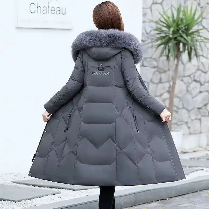2024 Korean Down Cotton Coat Womens Long Winter Puff Parkas Thick Hooded Apron Jacket Zipper 241212
