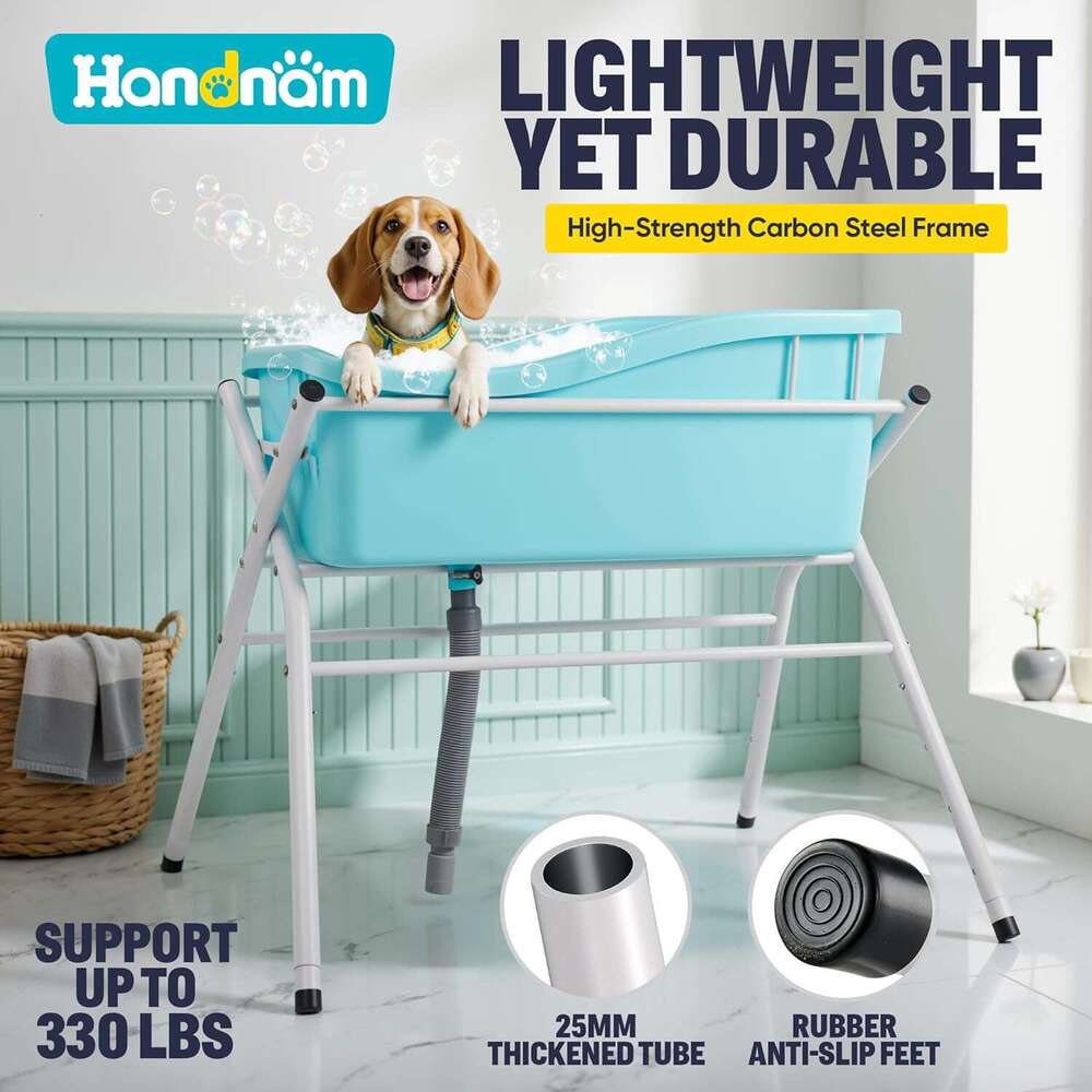 Handnam Tub, Portable Washing Bathing Station, Elevated Foldable Dog Bath Shower Grooming, 4 Adjustable Height Pet Tub for Small Medium Size Dogs, Ind