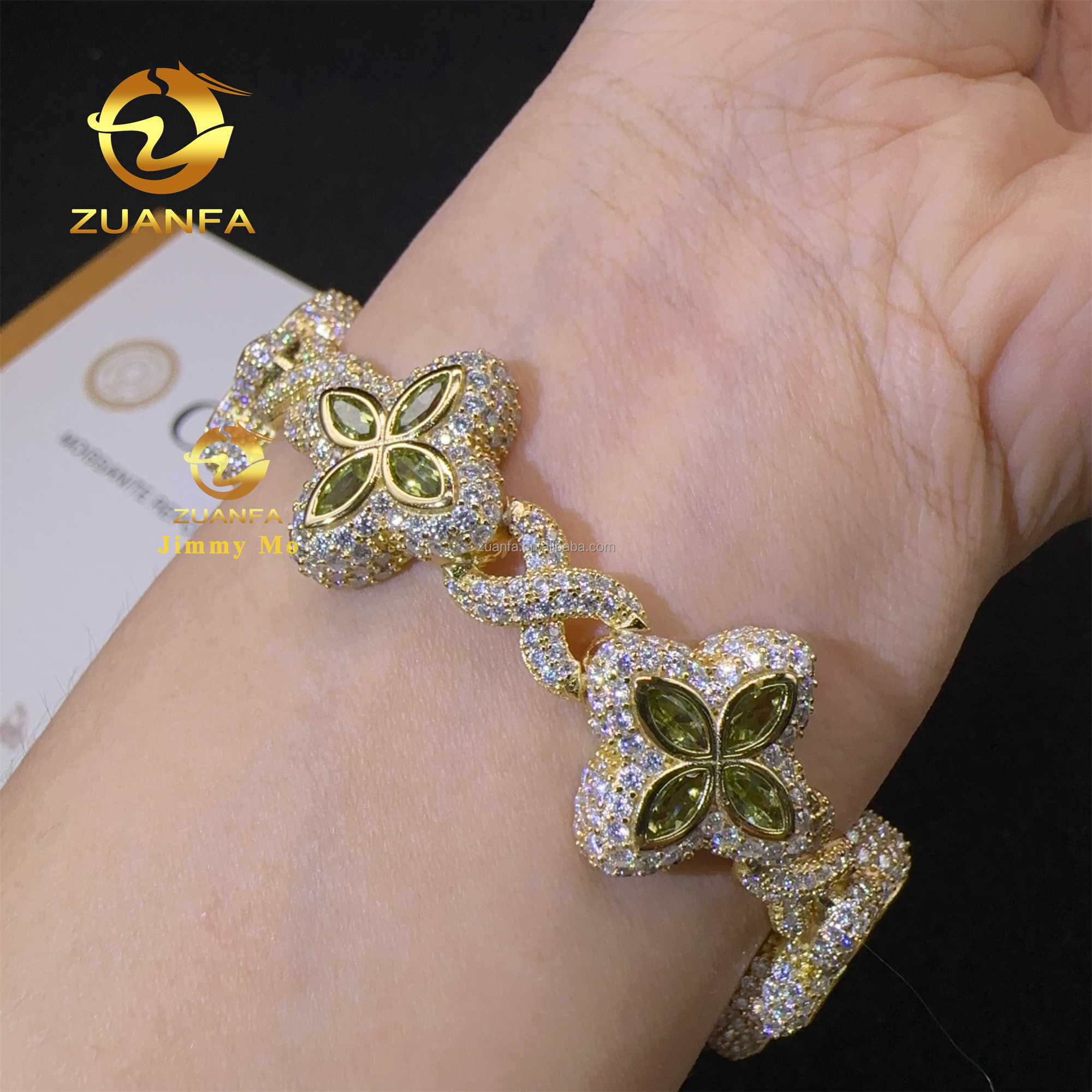 S925 Silver Marquise Flower Design Hip hop Jewelry Iced out Men Lab Moissanite Diamond Infinity Cuban Four Cleef Clover Bracelet Z260313