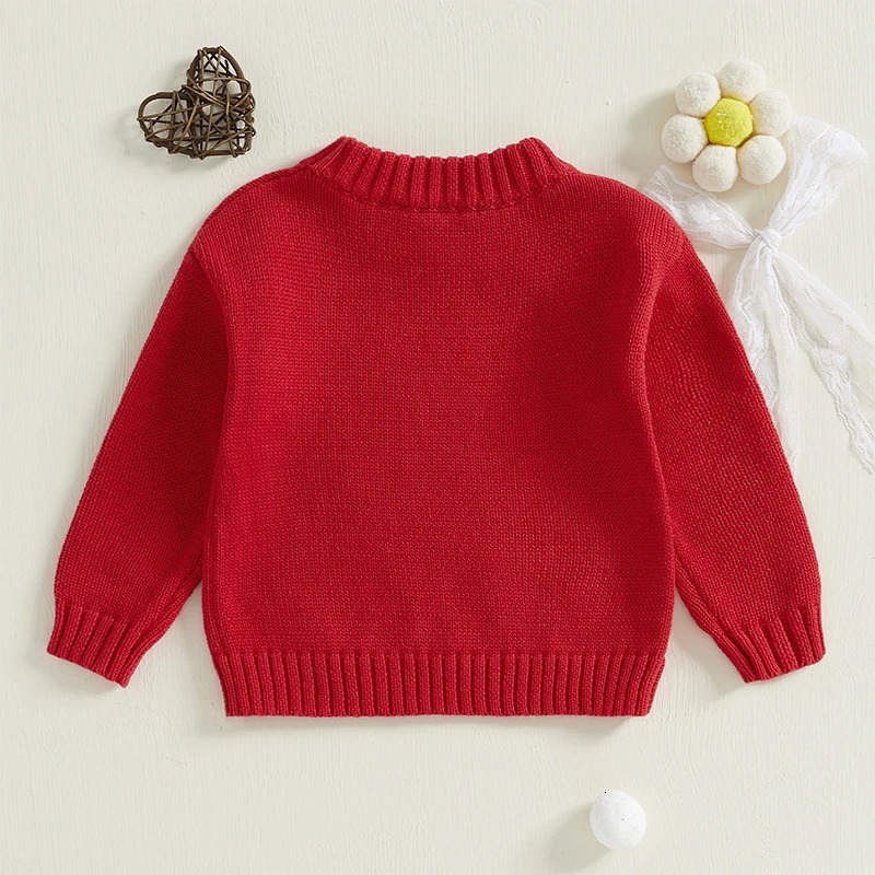 Baby Girl Autumn Winter Sweater Casual Long Sleeve O-Neck Bow Printed Loose Knitted Floral Casual Top Childrens Clothing 241210