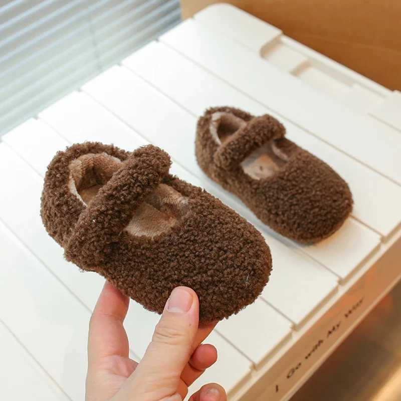 Toddler Kids Round Toe Soft Lambswool Ballet Flats Baby Girls Winter Warm Teddy Fur Mary Janes Child Brand Design Fluffy ShoesXJ241209