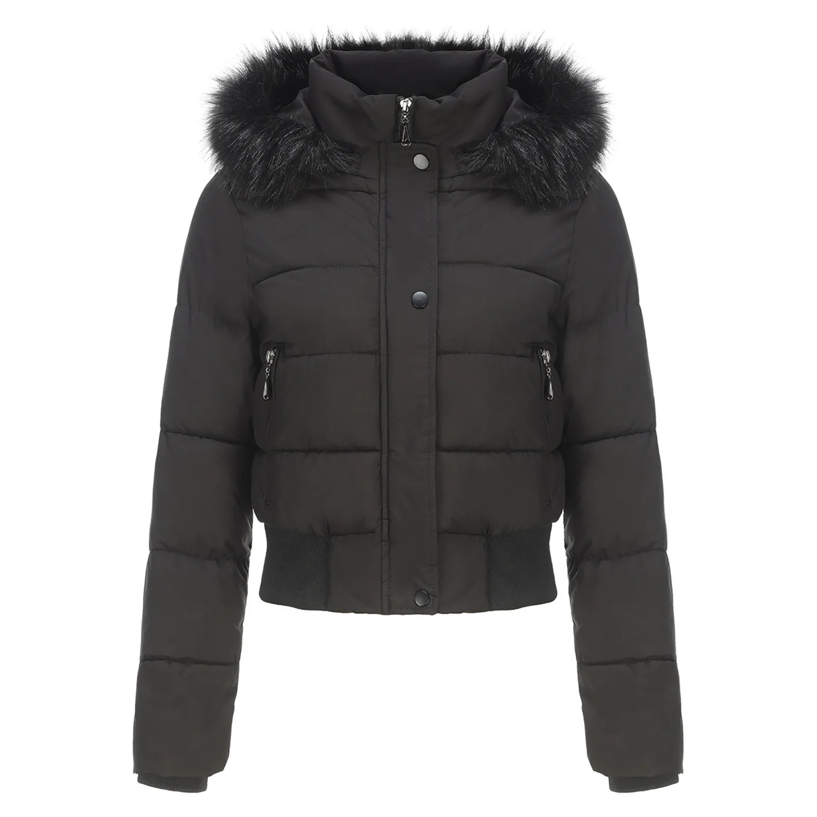 2024 Winter Fashion Womens Short Cotton Lined Jacket Wool Hoodie Thick Fur Collar Warm Student Coat 241209