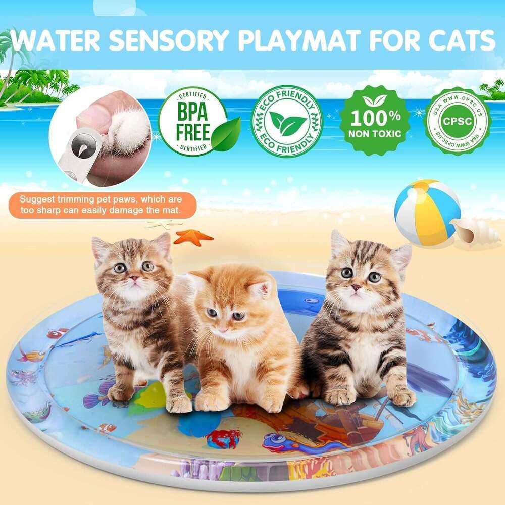 NABEKE Interactive Enrichment Indoor Upgrade 0.5 MM Thickened Sensory Cats, Iatable Cat Water Play Mat Toys for Bored Cats