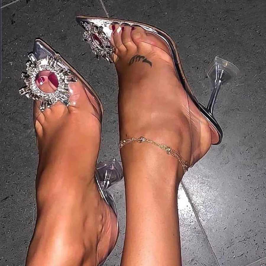 2022 Brand Womens Pump Luxury Crystal Strap High Heels Womens Summer Shoes Pump Womens High Heels Party Shoes Size Up Y241209