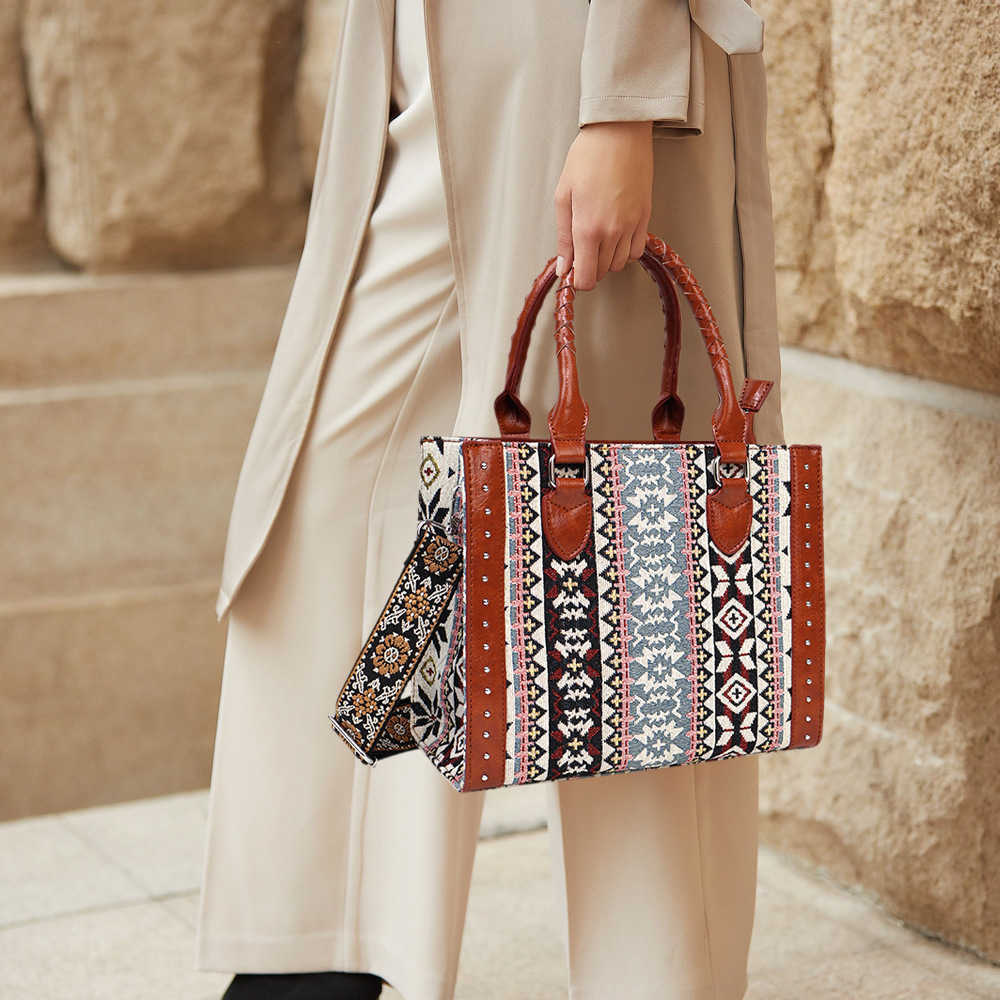 Women's bag printed handbag large capacity single shoulder cotton linen tote bag Bohemian bag 241215