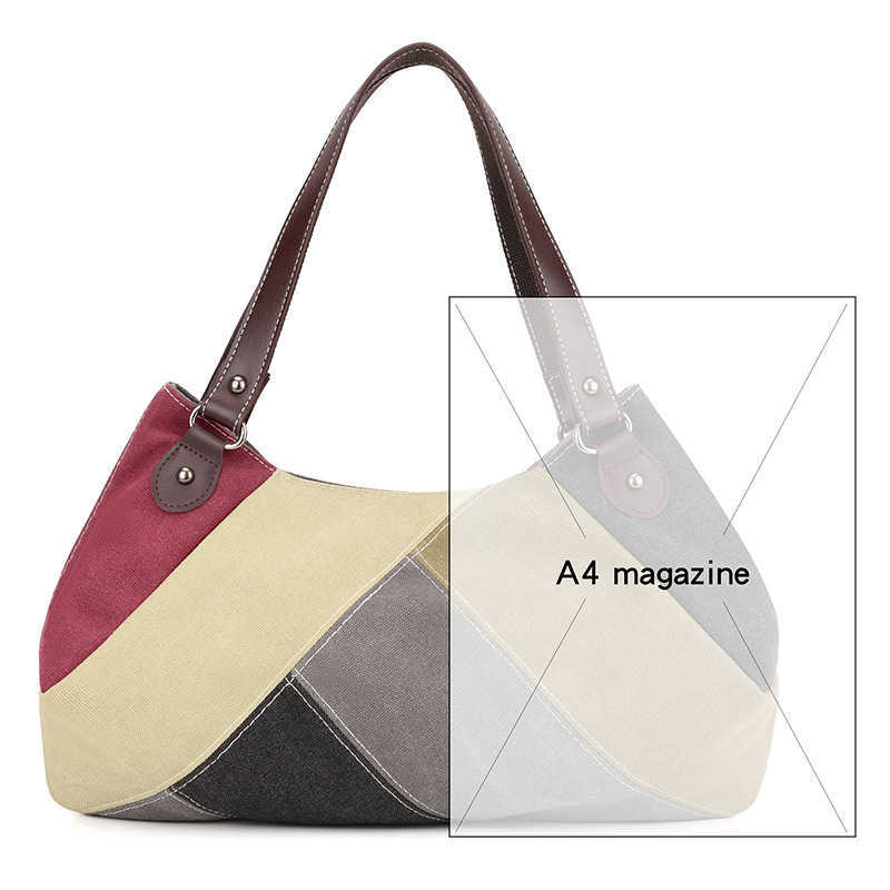 Shoulder bag women's bag trend versatile simple fashion Korean version large capacity splicing contrasting color canvas bag 241215