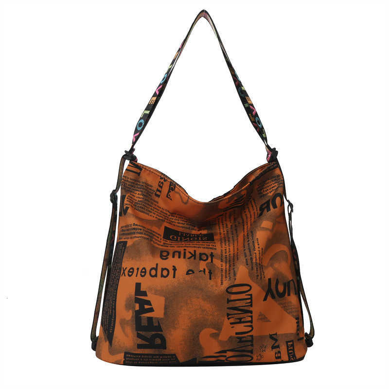 Printed trendy backpack with one shoulder two backpacks Korean version simple casual versatile armpit bag letter bag 241215