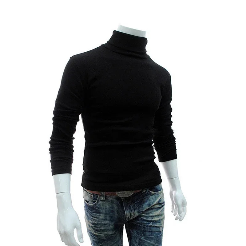 Spring thin mens turtle neck sweater black fleece mens clothing pure cotton Harajuku knitted sweater mens solid fleece top 241205
